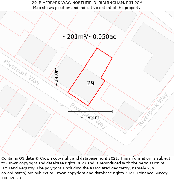 29, RIVERPARK WAY, NORTHFIELD, BIRMINGHAM, B31 2GA: Plot and title map