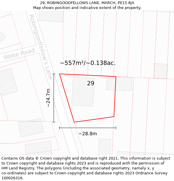 29, ROBINGOODFELLOWS LANE, MARCH, PE15 8JA: Plot and title map