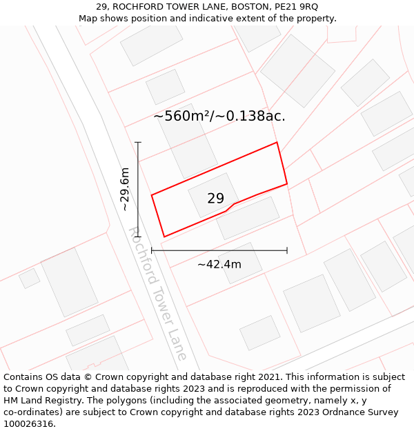 29, ROCHFORD TOWER LANE, BOSTON, PE21 9RQ: Plot and title map