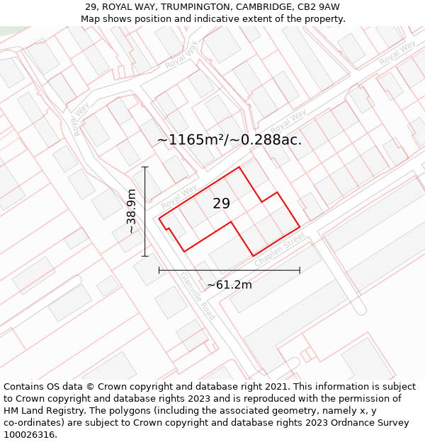 29, ROYAL WAY, TRUMPINGTON, CAMBRIDGE, CB2 9AW: Plot and title map