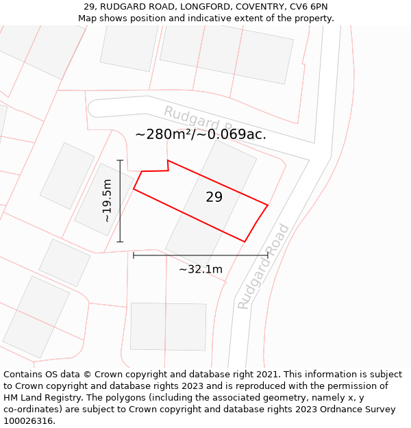 29, RUDGARD ROAD, LONGFORD, COVENTRY, CV6 6PN: Plot and title map