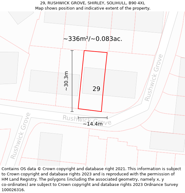 29, RUSHWICK GROVE, SHIRLEY, SOLIHULL, B90 4XL: Plot and title map
