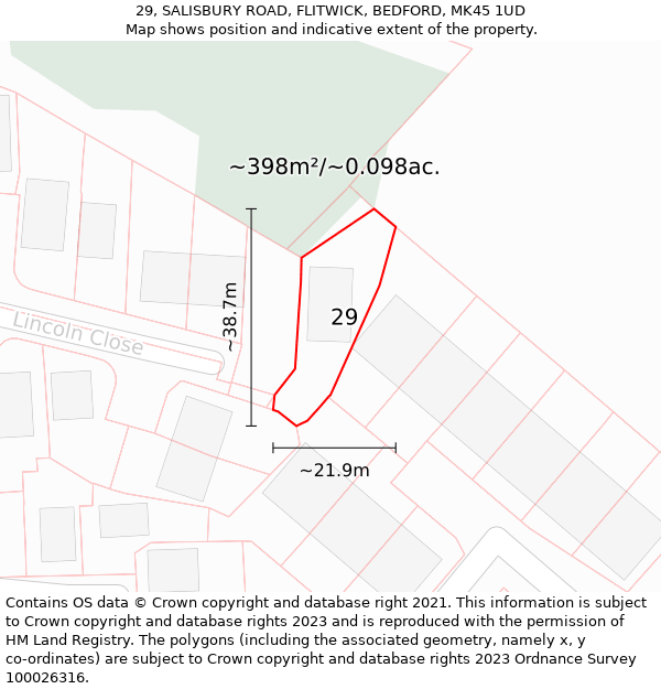 29, SALISBURY ROAD, FLITWICK, BEDFORD, MK45 1UD: Plot and title map