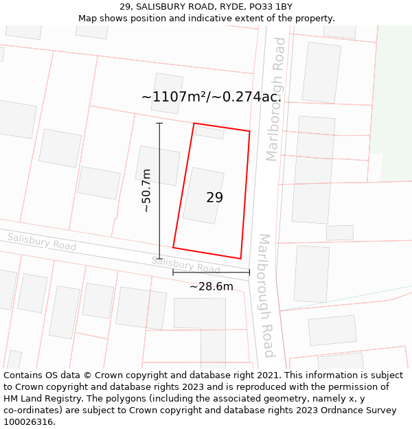 29, SALISBURY ROAD, RYDE, PO33 1BY: Plot and title map