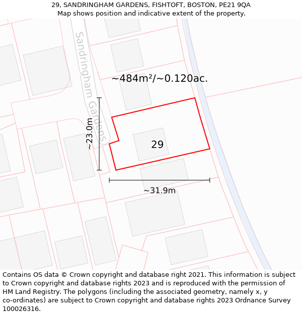 29, SANDRINGHAM GARDENS, FISHTOFT, BOSTON, PE21 9QA: Plot and title map