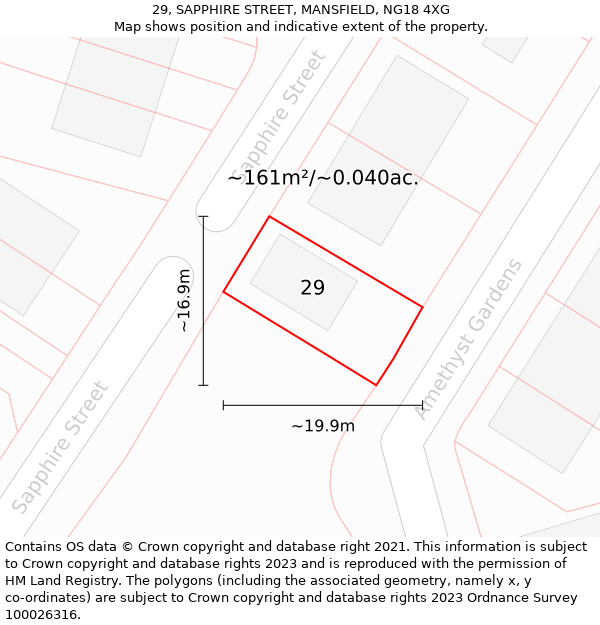 29, SAPPHIRE STREET, MANSFIELD, NG18 4XG: Plot and title map