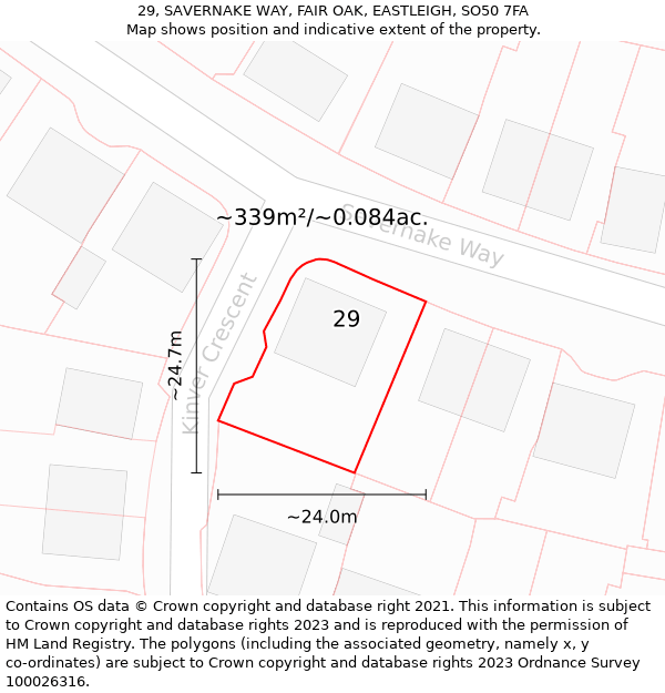 29, SAVERNAKE WAY, FAIR OAK, EASTLEIGH, SO50 7FA: Plot and title map