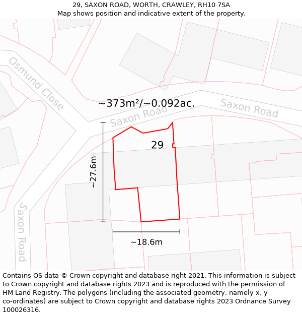 29, SAXON ROAD, WORTH, CRAWLEY, RH10 7SA: Plot and title map