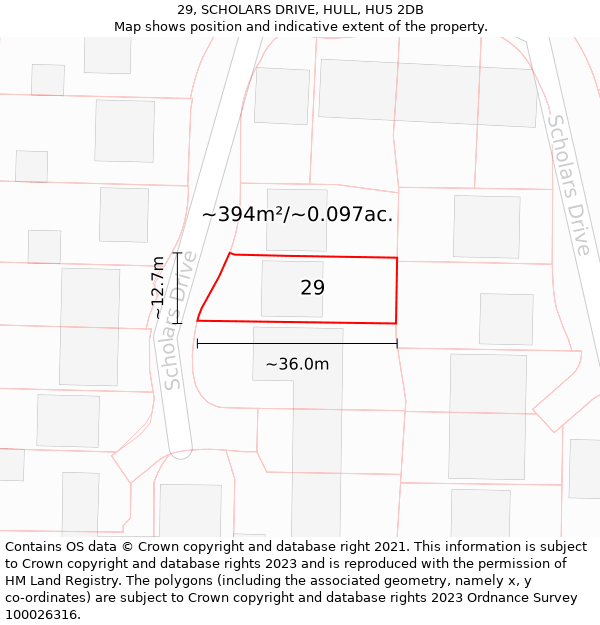 29, SCHOLARS DRIVE, HULL, HU5 2DB: Plot and title map