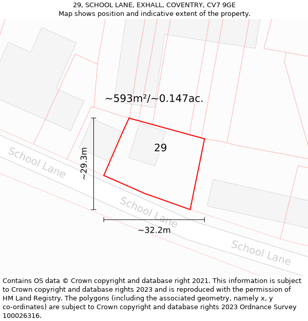 29, SCHOOL LANE, EXHALL, COVENTRY, CV7 9GE: Plot and title map