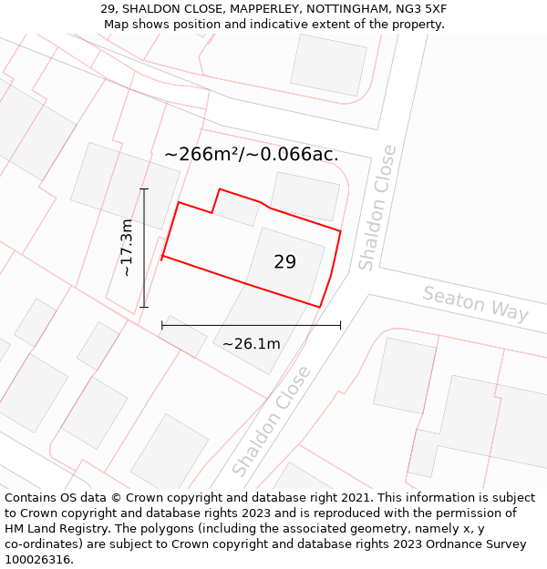 29, SHALDON CLOSE, MAPPERLEY, NOTTINGHAM, NG3 5XF: Plot and title map