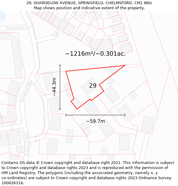 29, SHARDELOW AVENUE, SPRINGFIELD, CHELMSFORD, CM1 6BG: Plot and title map