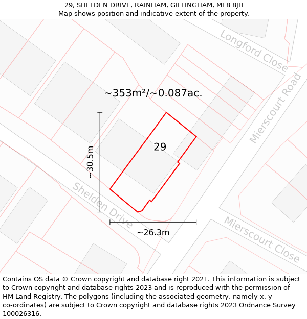 29, SHELDEN DRIVE, RAINHAM, GILLINGHAM, ME8 8JH: Plot and title map