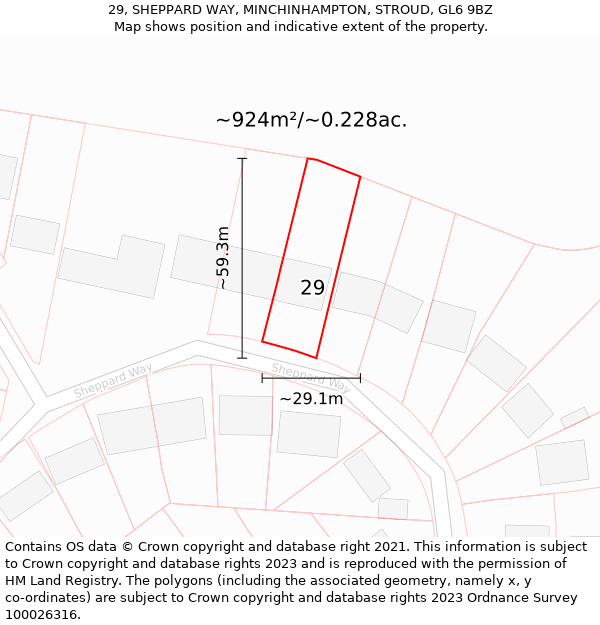 29, SHEPPARD WAY, MINCHINHAMPTON, STROUD, GL6 9BZ: Plot and title map