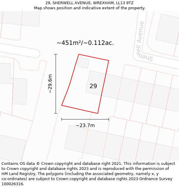 29, SHERWELL AVENUE, WREXHAM, LL13 9TZ: Plot and title map