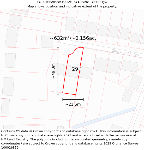 29, SHERWOOD DRIVE, SPALDING, PE11 1QW: Plot and title map