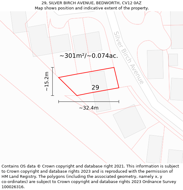 29, SILVER BIRCH AVENUE, BEDWORTH, CV12 0AZ: Plot and title map