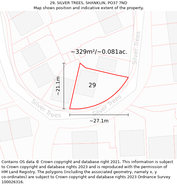 29, SILVER TREES, SHANKLIN, PO37 7ND: Plot and title map