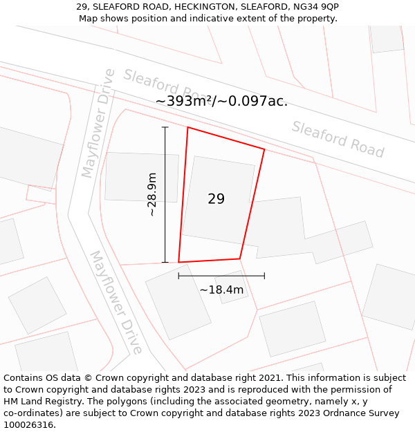 29, SLEAFORD ROAD, HECKINGTON, SLEAFORD, NG34 9QP: Plot and title map