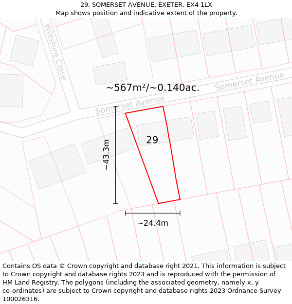 29, SOMERSET AVENUE, EXETER, EX4 1LX: Plot and title map