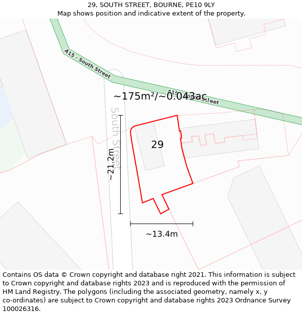 29, SOUTH STREET, BOURNE, PE10 9LY: Plot and title map