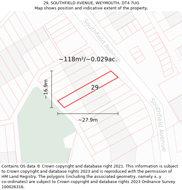 29, SOUTHFIELD AVENUE, WEYMOUTH, DT4 7UG: Plot and title map