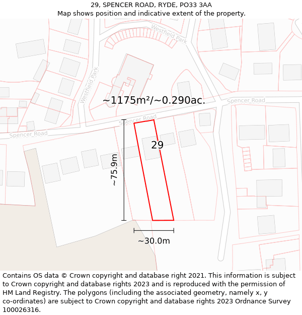 29, SPENCER ROAD, RYDE, PO33 3AA: Plot and title map