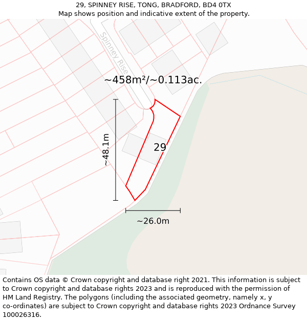 29, SPINNEY RISE, TONG, BRADFORD, BD4 0TX: Plot and title map