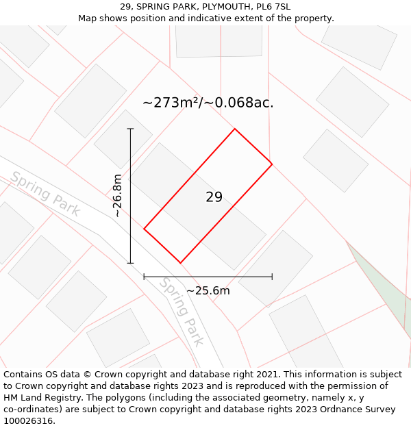 29, SPRING PARK, PLYMOUTH, PL6 7SL: Plot and title map