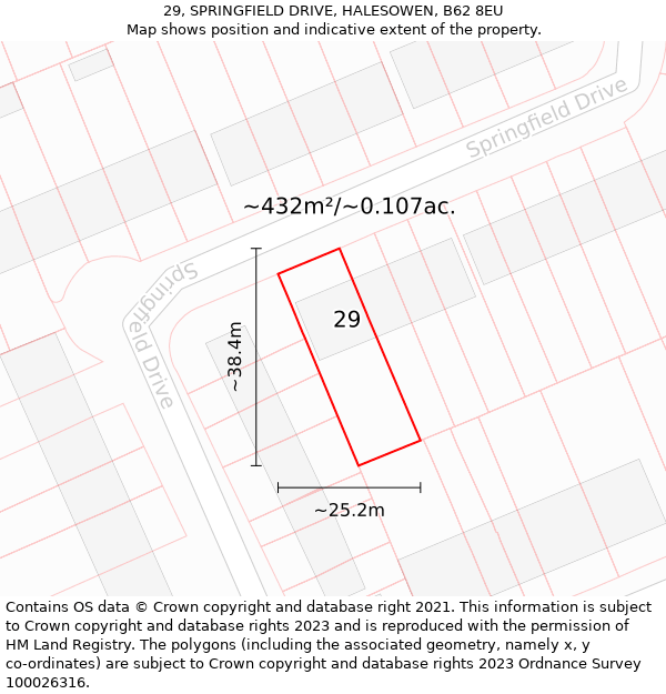 29, SPRINGFIELD DRIVE, HALESOWEN, B62 8EU: Plot and title map