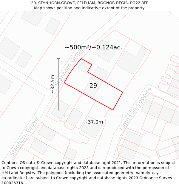 29, STANHORN GROVE, FELPHAM, BOGNOR REGIS, PO22 8FP: Plot and title map