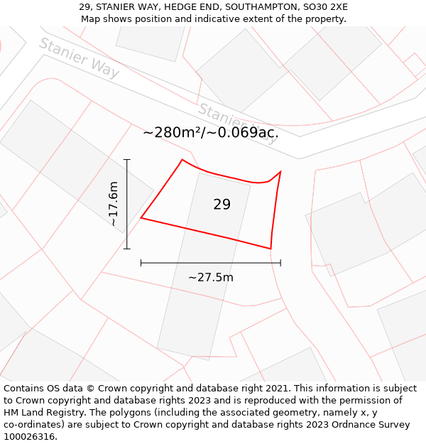 29, STANIER WAY, HEDGE END, SOUTHAMPTON, SO30 2XE: Plot and title map