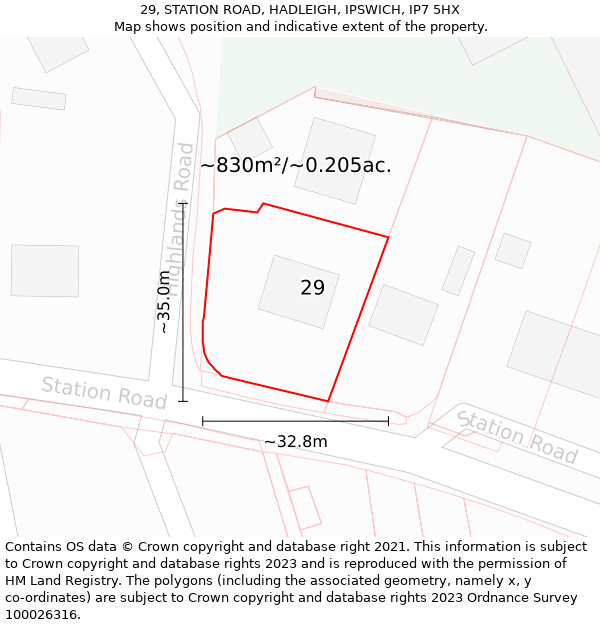 29, STATION ROAD, HADLEIGH, IPSWICH, IP7 5HX: Plot and title map