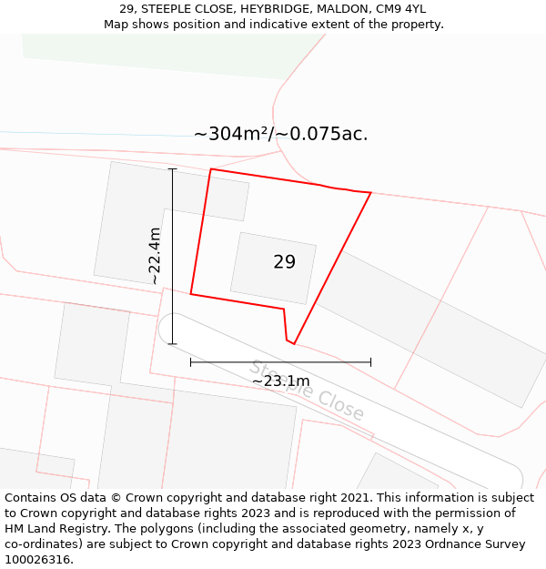 29, STEEPLE CLOSE, HEYBRIDGE, MALDON, CM9 4YL: Plot and title map