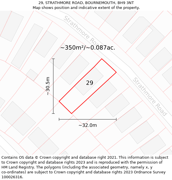 29, STRATHMORE ROAD, BOURNEMOUTH, BH9 3NT: Plot and title map