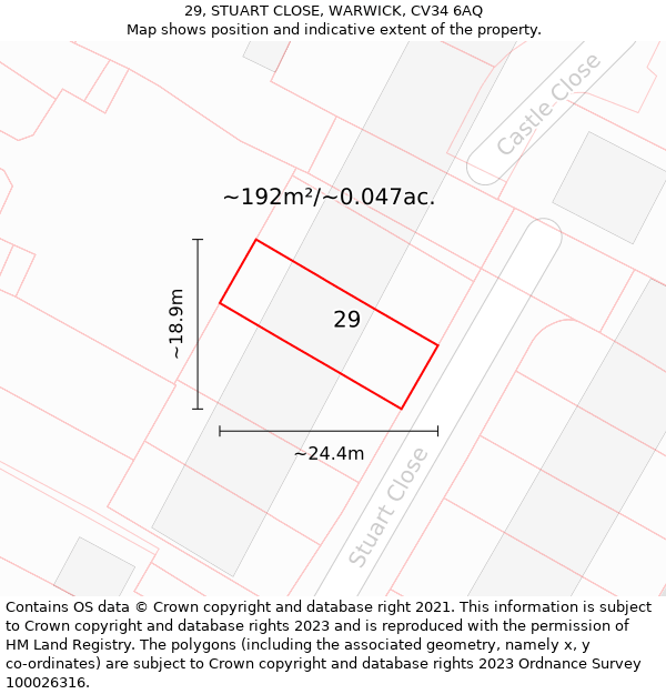 29, STUART CLOSE, WARWICK, CV34 6AQ: Plot and title map