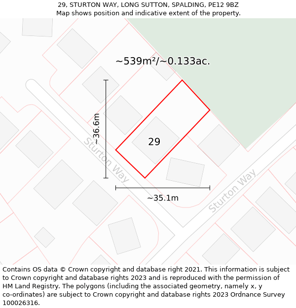 29, STURTON WAY, LONG SUTTON, SPALDING, PE12 9BZ: Plot and title map