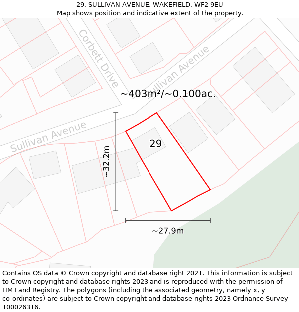 29, SULLIVAN AVENUE, WAKEFIELD, WF2 9EU: Plot and title map