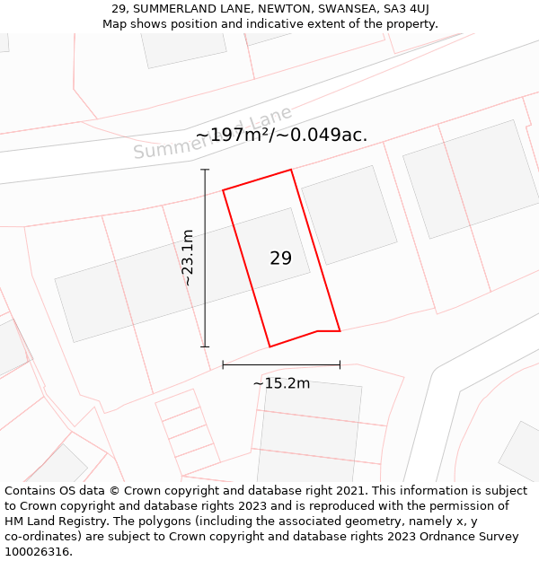 29, SUMMERLAND LANE, NEWTON, SWANSEA, SA3 4UJ: Plot and title map