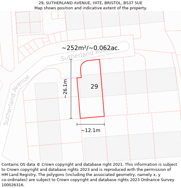 29, SUTHERLAND AVENUE, YATE, BRISTOL, BS37 5UE: Plot and title map