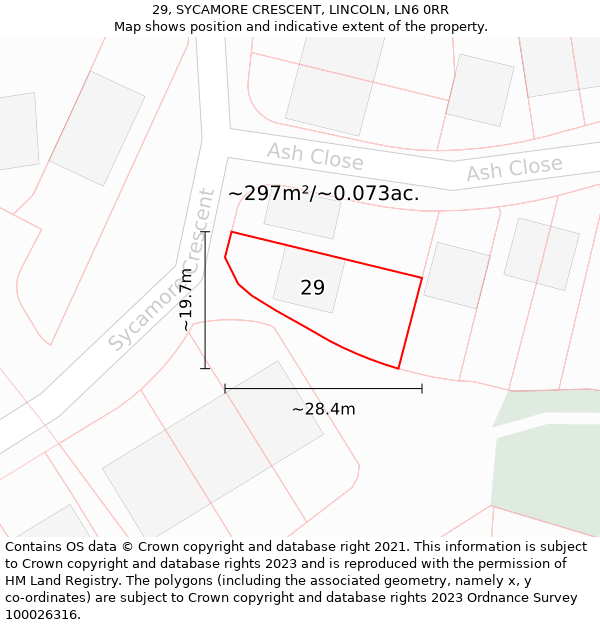 29, SYCAMORE CRESCENT, LINCOLN, LN6 0RR: Plot and title map