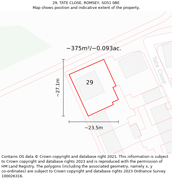 29, TATE CLOSE, ROMSEY, SO51 0BE: Plot and title map