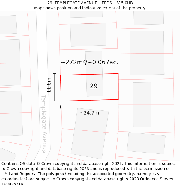 29, TEMPLEGATE AVENUE, LEEDS, LS15 0HB: Plot and title map