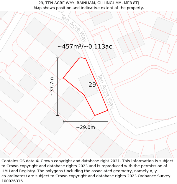 29, TEN ACRE WAY, RAINHAM, GILLINGHAM, ME8 8TJ: Plot and title map