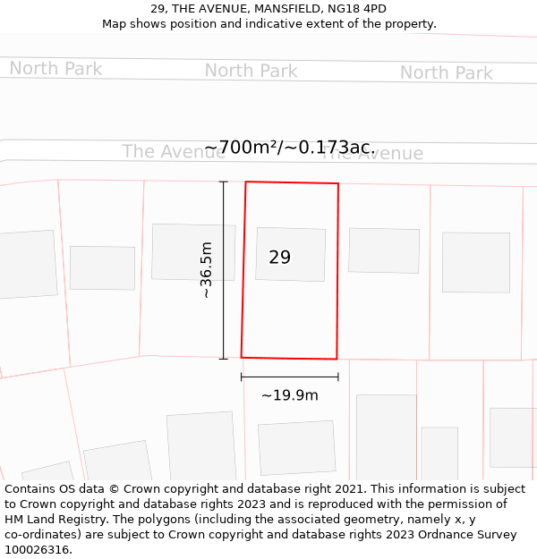 29, THE AVENUE, MANSFIELD, NG18 4PD: Plot and title map