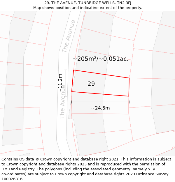 29, THE AVENUE, TUNBRIDGE WELLS, TN2 3FJ: Plot and title map