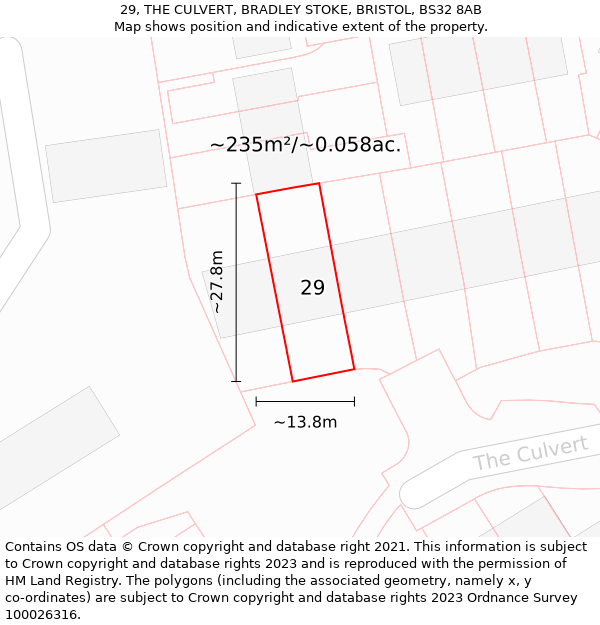 29, THE CULVERT, BRADLEY STOKE, BRISTOL, BS32 8AB: Plot and title map
