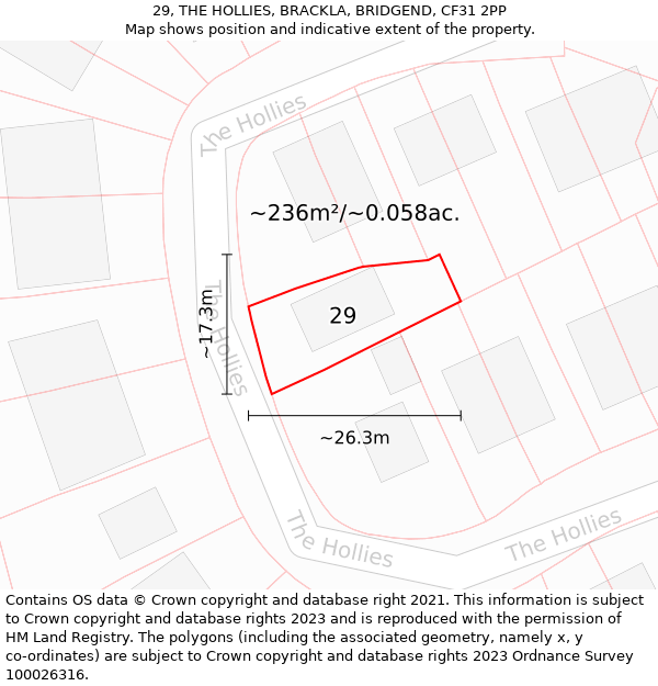 29, THE HOLLIES, BRACKLA, BRIDGEND, CF31 2PP: Plot and title map