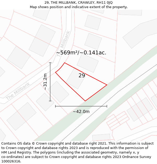 29, THE MILLBANK, CRAWLEY, RH11 0JQ: Plot and title map