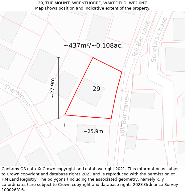 29, THE MOUNT, WRENTHORPE, WAKEFIELD, WF2 0NZ: Plot and title map